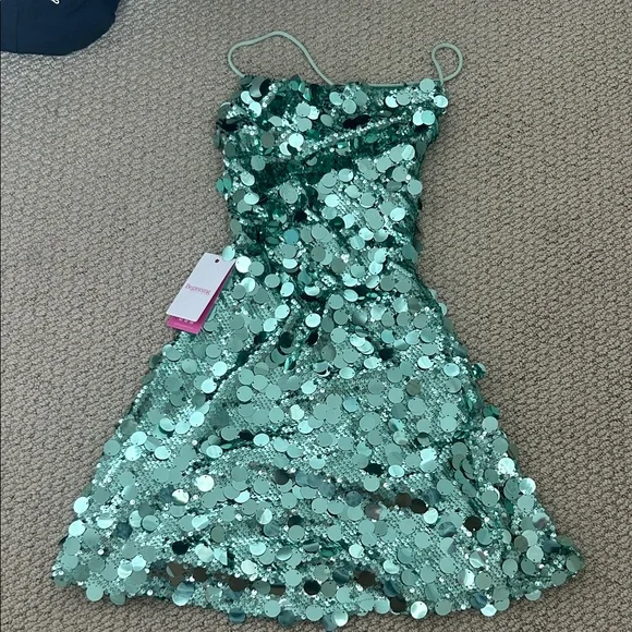 Beginning Boutique Sequin Mini Dress in Green - Picture 3 of 7